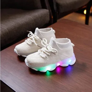 

Fashion Kids Girl Boy Shoes Children Casual Sneakers Breathable LED Flashing Sole Lace-Up Sports Shoes