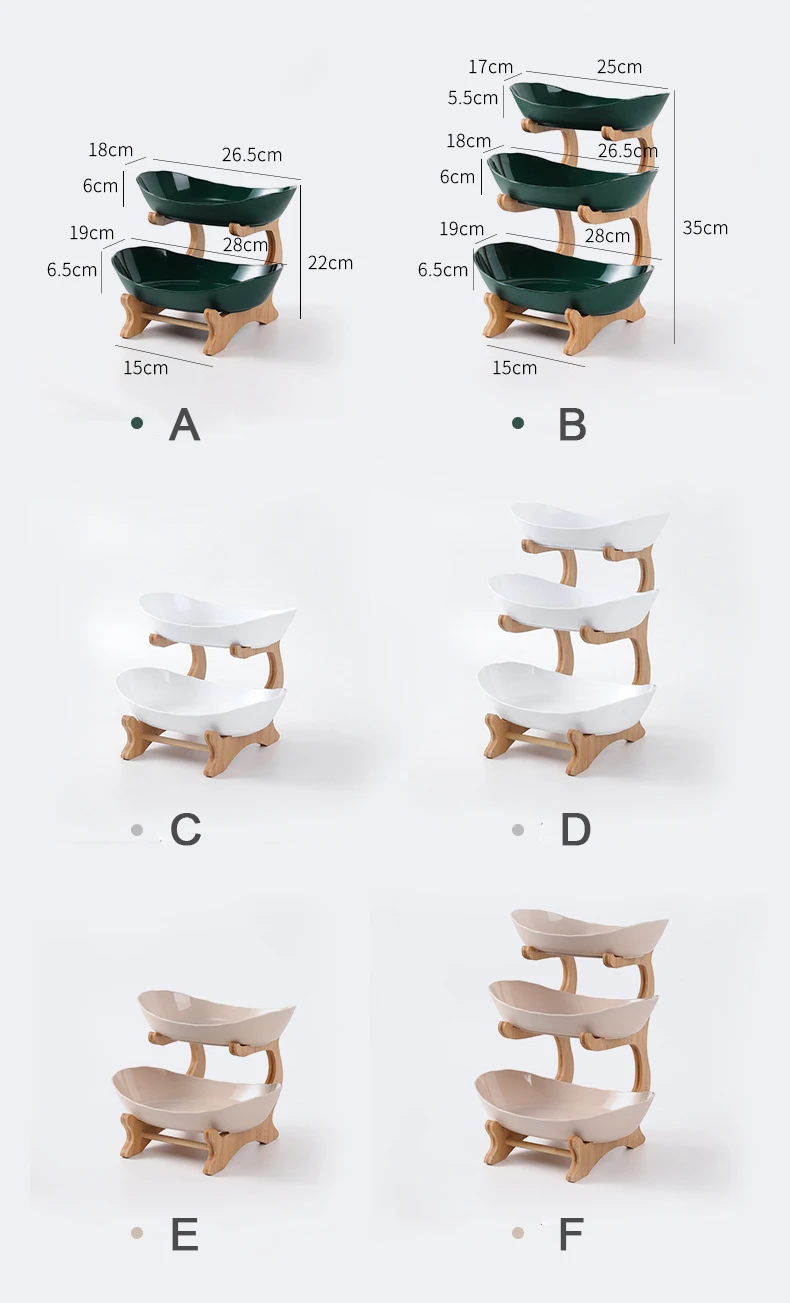 2/3 Tiers Plastic Fruit Plates With Wood Holder Oval Serving Bowls for Party Food Server Display Stand Fruit Candy Dish Shelves
