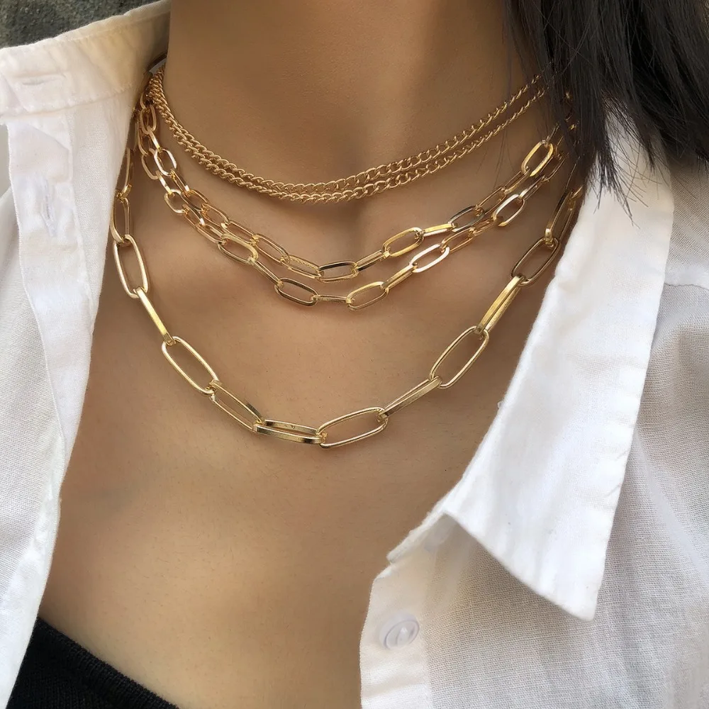 KMVEXO модное Золотое многослойное ожерелье с замком винтажное короткое ожерелье в стиле панк Трендовое ожерелье-чокер s для женщин