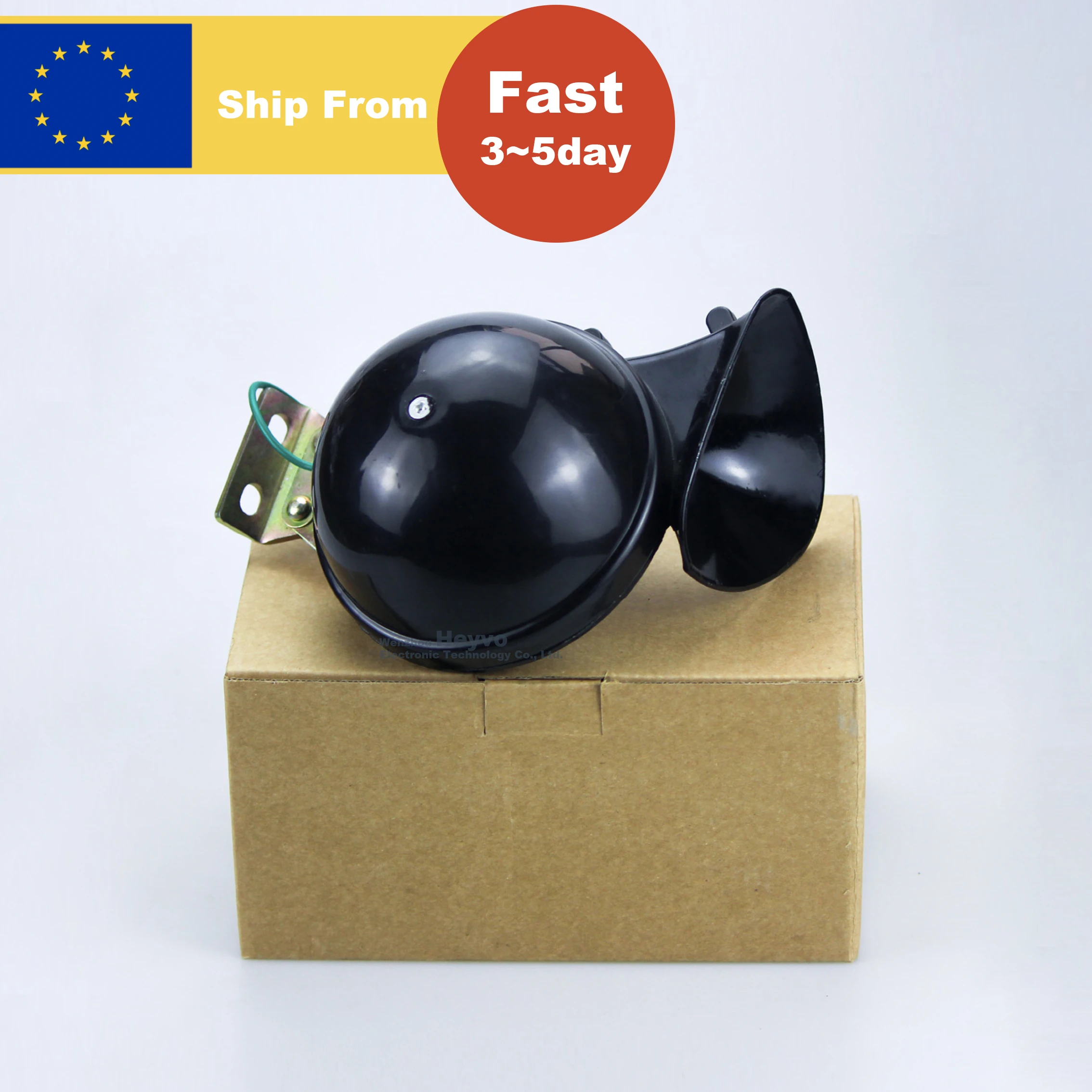 300db 12/24V Black Electric Snail Horn with Metal Installation Bracket Compact Design Raging Sound for Car Motorcycle Truck Boat