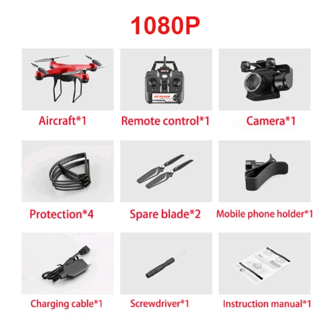 Радиоуправляемый вертолет складной Дрон wifi FPV с камерой ESC 4K HD 1080P Радиоуправляемый Дрон четырехосевой воздушный пульт дистанционного управления Квадрокоптер самолет - Цвет: 1080P Red