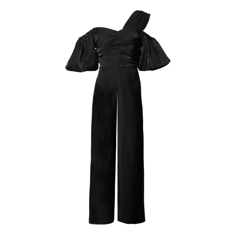 TWOTWINSTYLE Ankle-Length Jumpsuit Female Asymmetrical Collar Lantern Half Sleeve High Waist Ruched Jumpsuits Women Clothing New