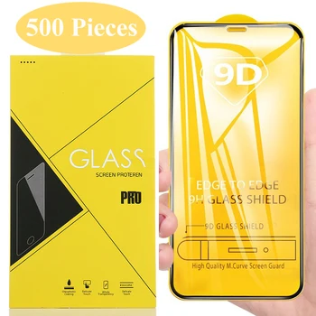 

500pcs Full Cover 9D Tempered Glass For Xiaomi Redmi Note 9 Pro 2 9S Max 8 8A 8T 7 7A K30 Screen Protector Film With Yellow Box