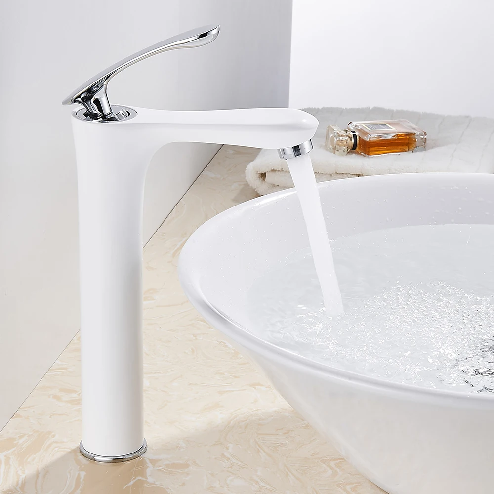 

Bathroom Creative High Basin Mixer Modern White Faucet Single Hole Cold and Hot Water Tap Basin Faucet Bathroom Faucet