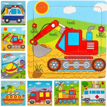 

Wooden Jigsaw Puzzles Set 9Pcs Colorful Wooden Excavator Puzzles for Toddler Children Learning Educational Puzzles Toys