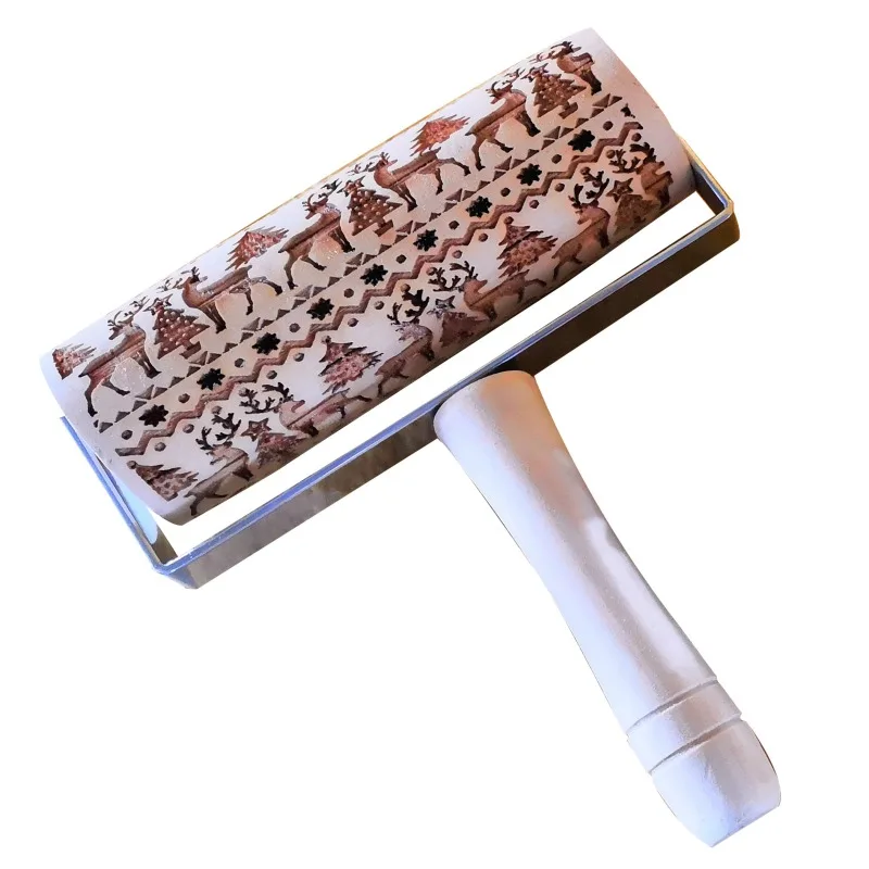 00A2 Christmas Embossing Rolling Pin Baking Cookies Noodle Biscuit Fondant Cake Dough Engraved Roller More styles for you to choose - Цвет: 00A2
