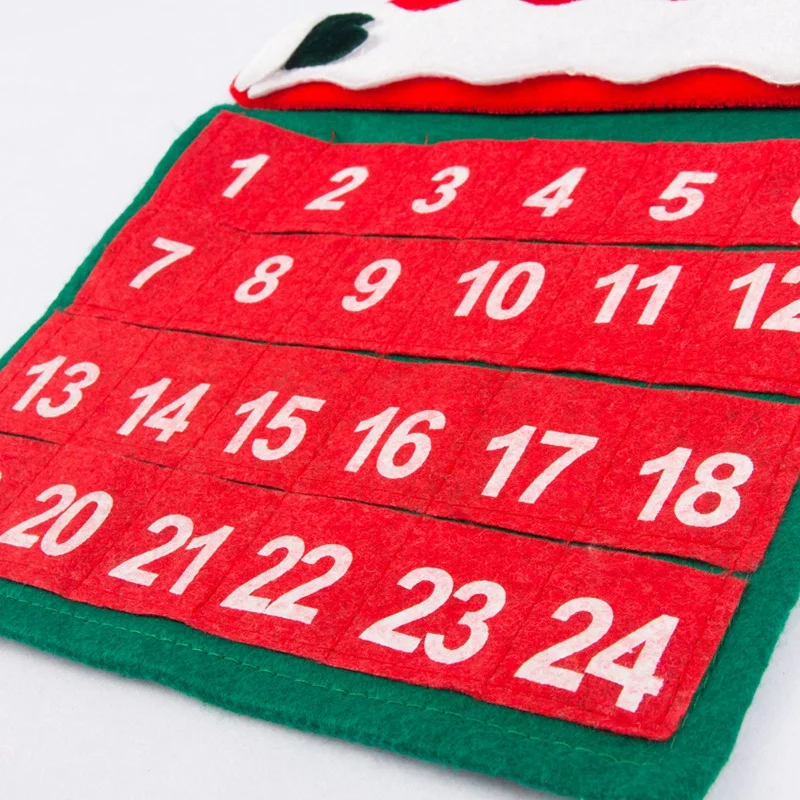 24 Day Christmas Hanging Advent Calendar Red And White Santa Claus Design Non-Woven Xmas Countdown Decoration Weihnachtskalender
