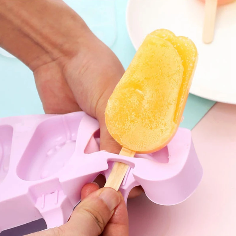 Силиконовая милая форма для мороженого с крышкой Diy Мороженица с 100x Деревянными Палочками, 2 шт