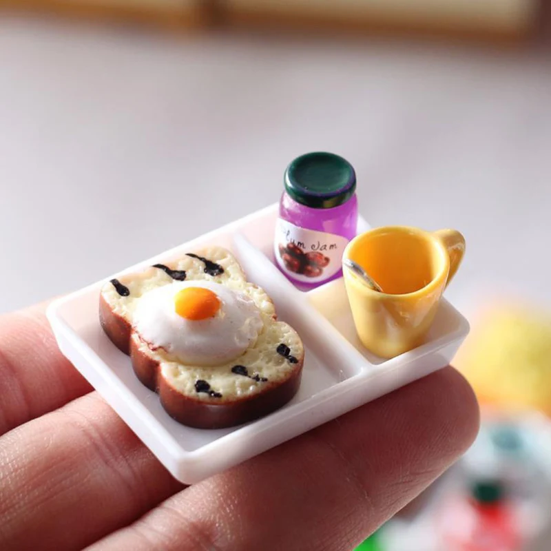 Новинка 5 шт./компл. миниатюрная тарелка для кукольного домика для тостов, хлеба, джема, столовая ложка для кукольного домика, детские принадлежности для ролевых игр, кухонные принадлежности