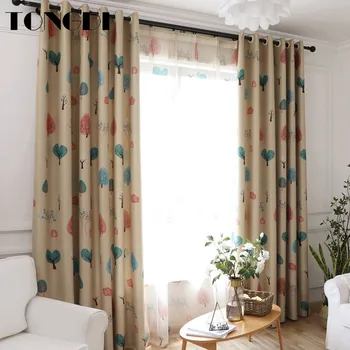 

TONGDI Children Blackout Curtain Cartoon Elegant Lovely Cute Kawaii Colorful Tree Forest Printing Luxury Decora For Bedroom