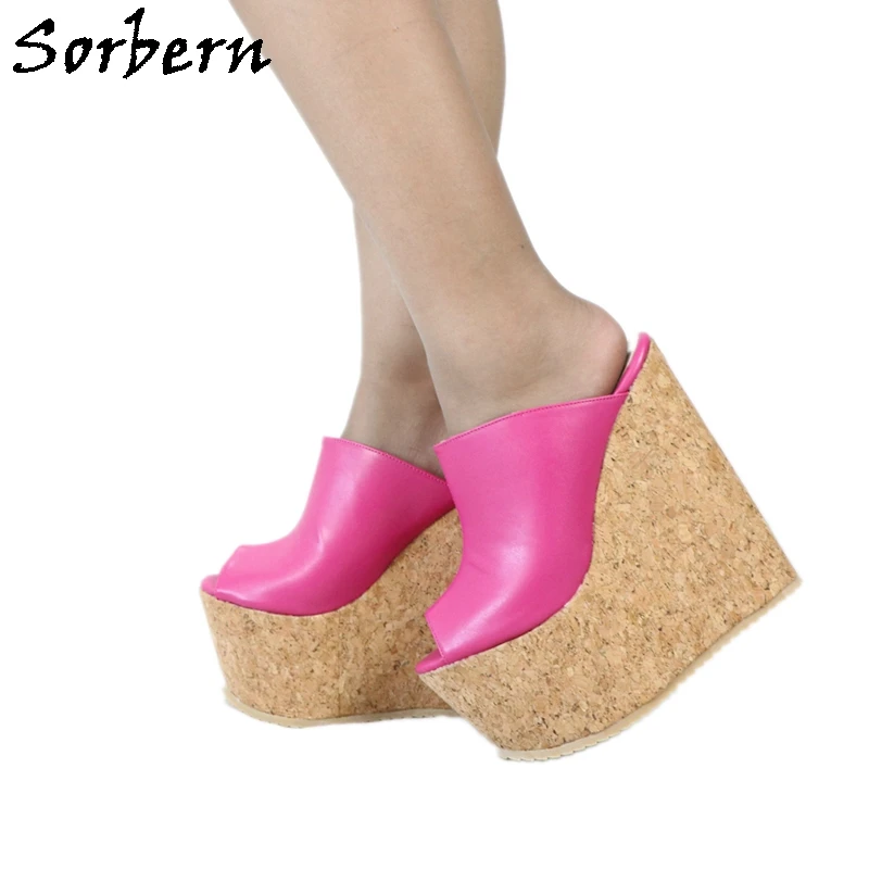 

Sorbern Peach Matt Women Sandals Wedge High Heel Slip On Open Toe Crok Style Platform Summer Style Sandal Comfortable Big Size