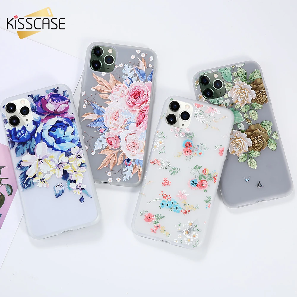 Чехол KISS TPU Цветочный чехол для iPhone 11 Pro Max противоударный телефона 5S se 6 7 8 Plus XS XR Coque