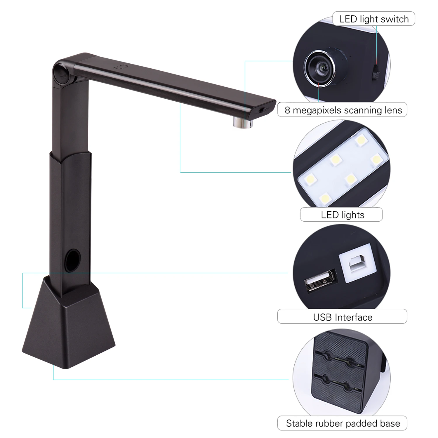 Portable A3 Document Scanner USB 2.0 Scanner with OCR Function Book Image Document Camera Scanner 8 Mega-pixel HD for Office scanners