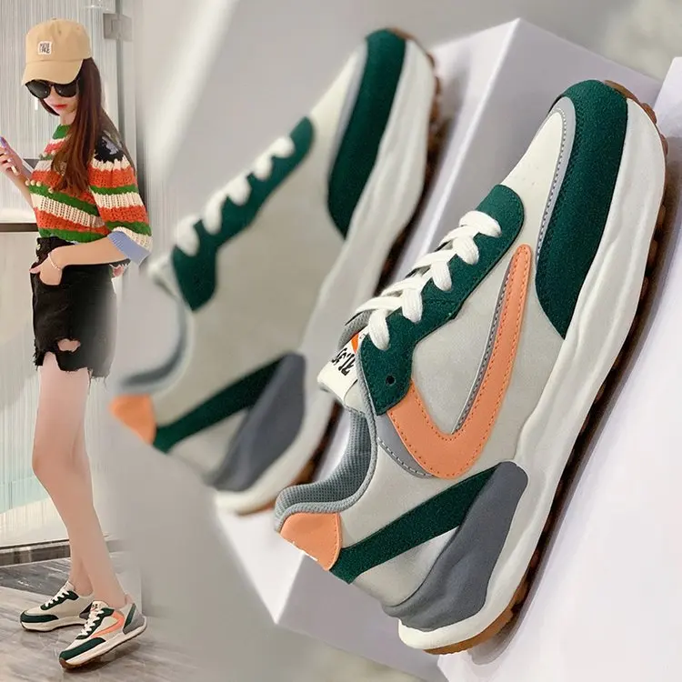Women's 2021 Spring and Autumn New Casual Flat-bottom Color Matching Light and Trendy Sports Shoes Women Show Small Feet