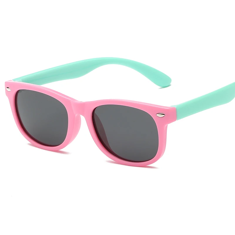 pink green with box Детские солнцезащитные очки с чехол для мальчиков и девочек поляризованные силиконовые защитные солнцезащитные очки подарок для детей Детские UV400 Gafas - Lenses Color: pink green with box
