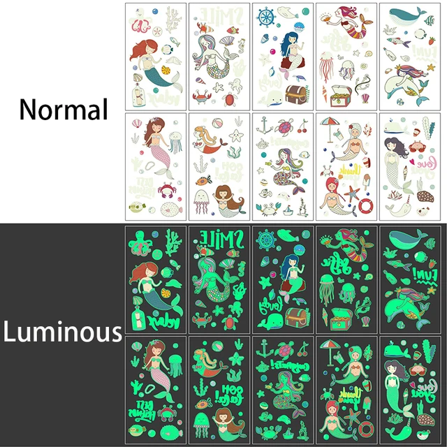 10pcs/lot Luminous Tattoo Face Temporary Girl Boys Child Body Arm Sticker Fake Small Flower Kids transfer Tattoos for Children C