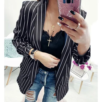 

Striped Blazer Coat Casual Business Outerwear for Women Open Stitch Blazer Jackets Ladies Notched Suit Spring Autumn Clothing