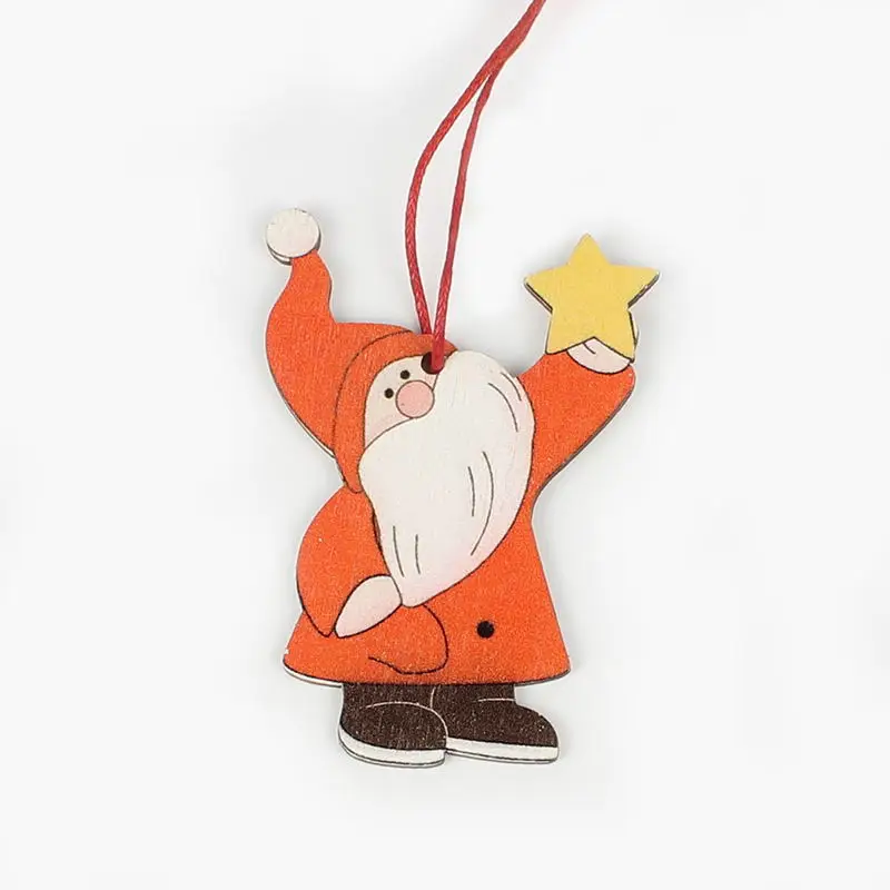 HUADODO 3Pcs Santa Claus Christmas Pendants Ornaments Wooden Craft for Christmas Tree Hanging Party decoration Kids toys - Color: Santa Star