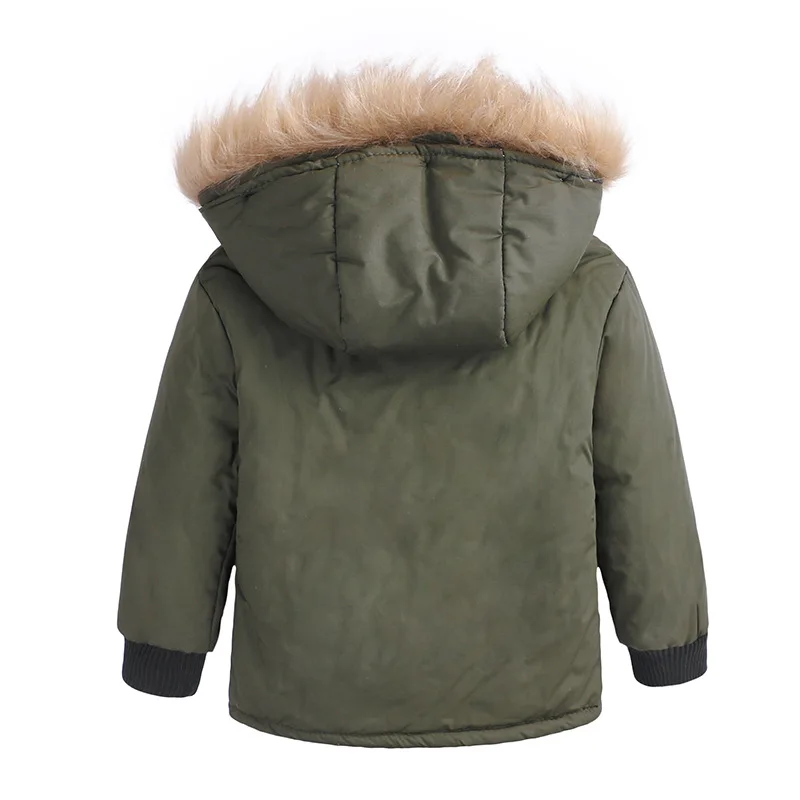 Теплое плотное пальто с капюшоном и хлопковой подкладкой для новорожденных и маленьких мальчиков; зимняя детская куртка зеленого цвета с мехом в армейском стиле; одежда для детей; Верхняя одежда; пальто