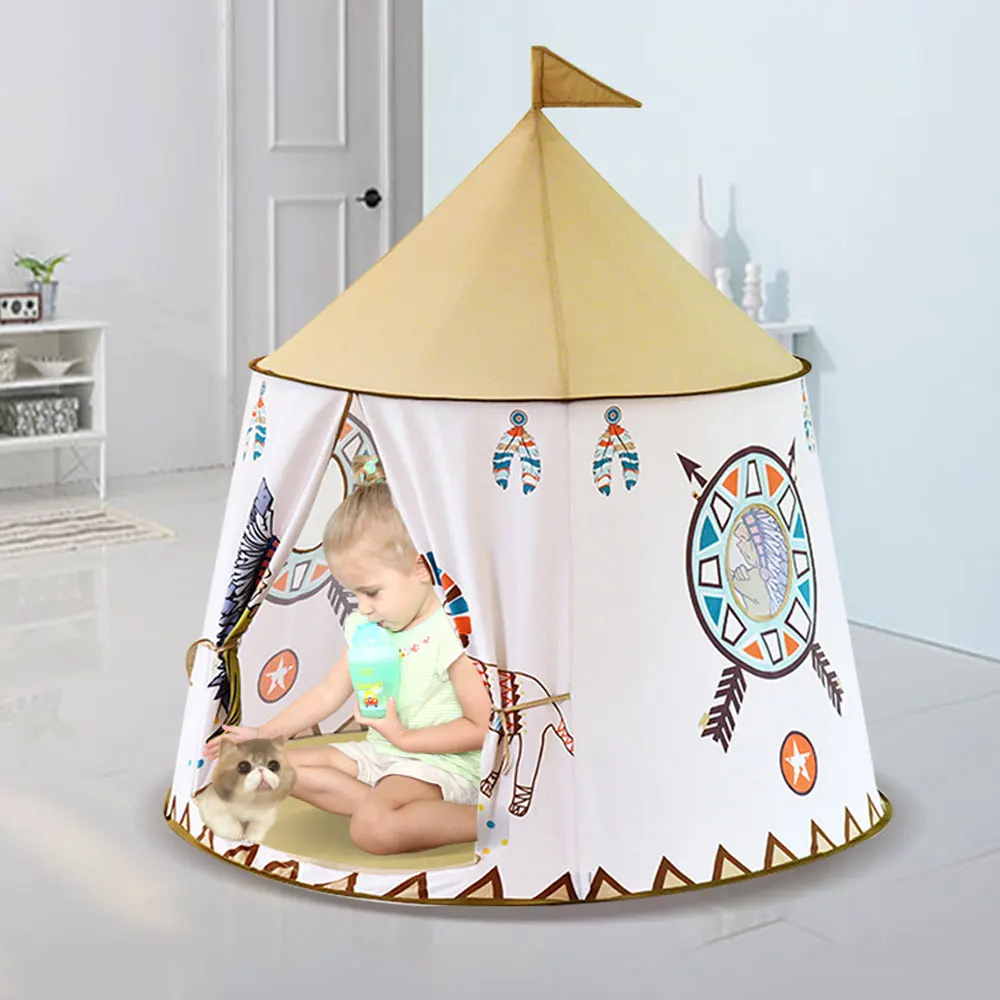 

Foldable Children's Tent For Kids Baby Play House Princess Castle Teepee Kids Present Hang Flag Tent Children's Room Toy