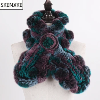 

Hot Sale Women Winter 100% Natural Rex Rabbit Fur Scarf Warm Fashion Real Rex Rabbit Fur Muffler Lady Knit 100% Real Fur Scarves