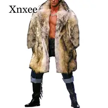 Мужские пальто из искусственного меха енота, большие размеры, длинная теплая мужская верхняя одежда из искусственного меха с отложным воротником, куртки из искусственного меха