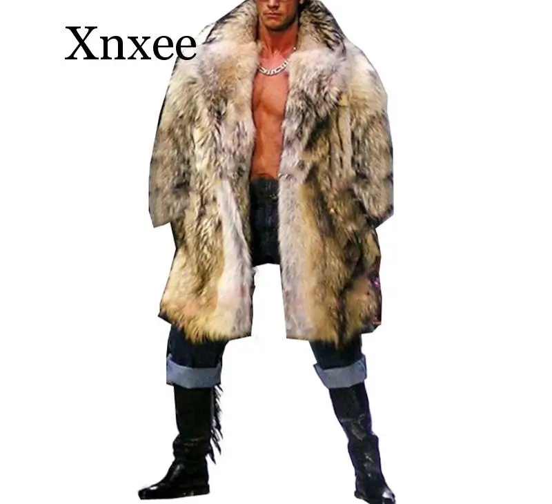 

Mens Imitation Raccoon Fur Overcoats Oversize Long Section Warm Male Fake Fur Outwears Turn Down Collar Faux Fur Jackets