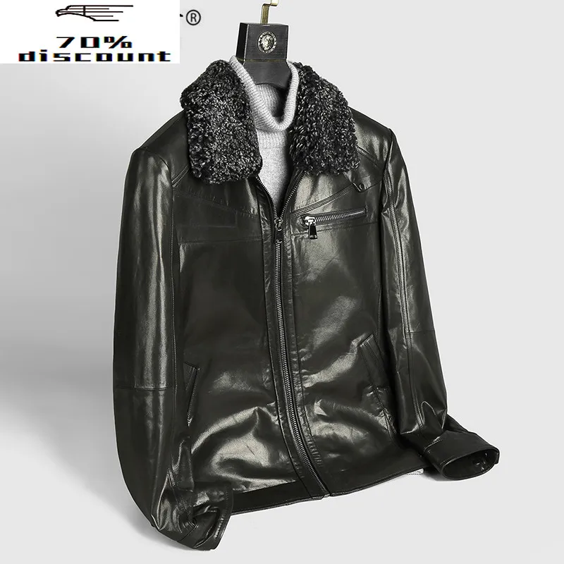 

2020 New Genuine Leather Jacket Men Winter Goatskin Leather Coat Wool Collar Men's Down Jackets Slim S9XJPR002 KJ3525