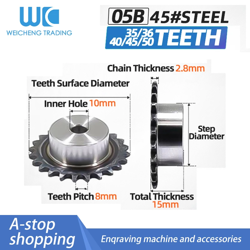 1pc 05B Sprocket 35 36 40 45 50 Teet spot 45 Steel Tooth Surface Quenching / 2.5 Points Sprocket Pitch 8MM Special Price