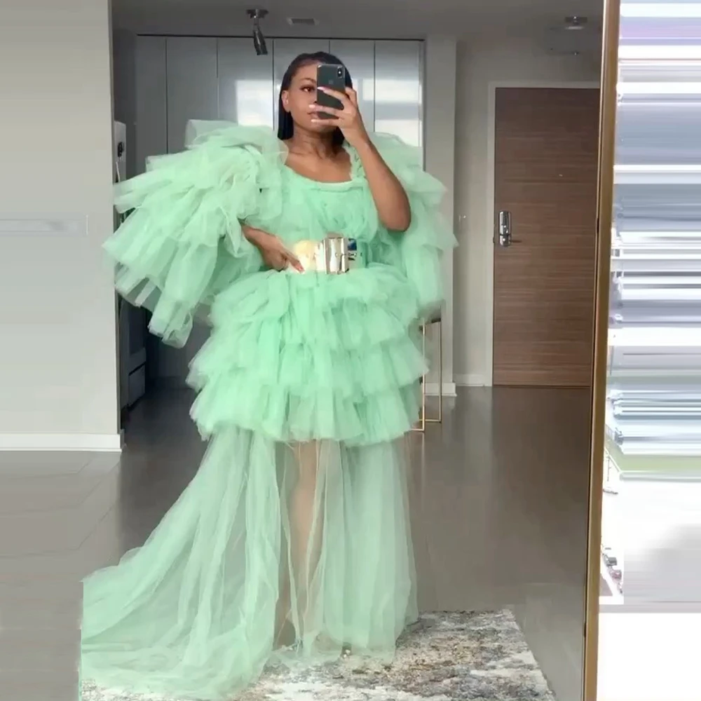Verde menta lungo vedere attraverso increspature abiti in Tulle Maxi  servizio fotografico abito da cerimonia formale in Tulle a strati  soffici|Dresses| - AliExpress