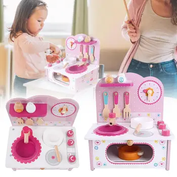 

Wooden Kitchen Toy Set Pretend Playing Toy Cooktop With Cookware Accessories For Girls Gift