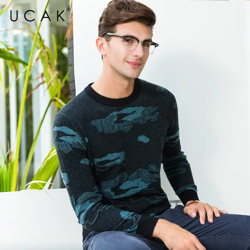 Flash Sale UCAK Brand 100% Merino Wool Sweater Men Streetwear Cloud Pattern Pull Homme Autumn Winter Pullover Men Cashmere Sweaters U3078