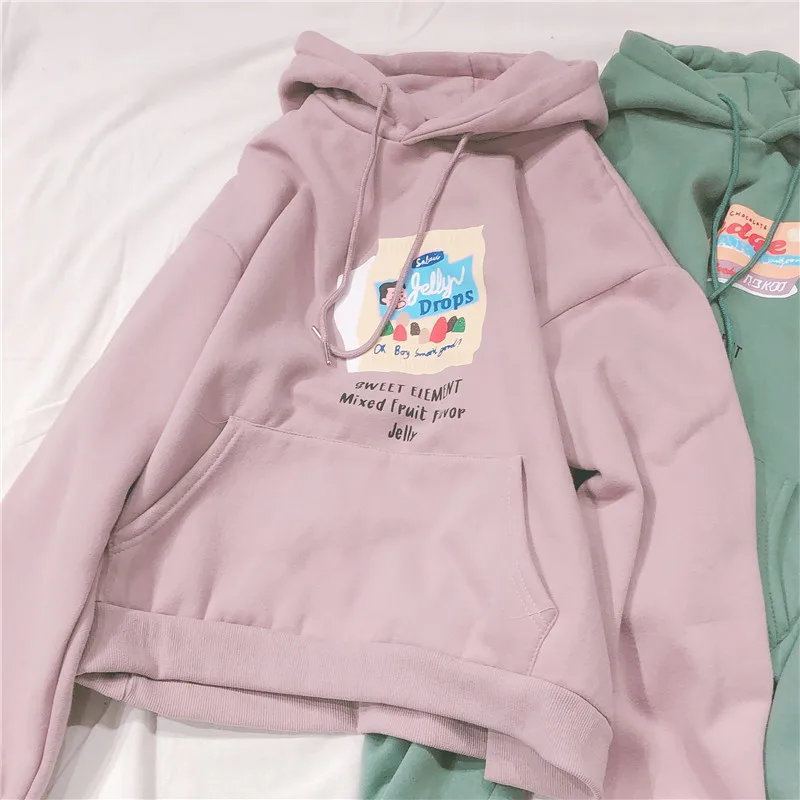 Pink Осенне-зимняя разноцветная толстовка с капюшоном и рисунком из мультфильма; бархатная толстовка с капюшоном ярких цветов; милый маленький пуловер; топы - Цвет: Pink