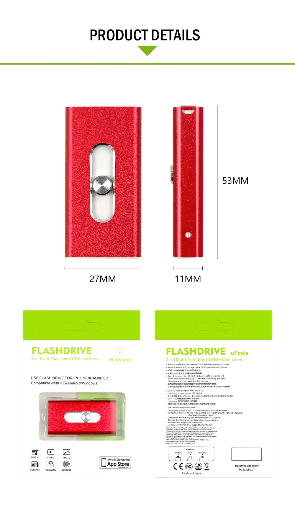 3 в 1, 128 ГБ, 64 ГБ, 32 ГБ, 16 ГБ, 8 ГБ, металлический USB 3,0, OTG, iFlash Drive, HD USB флеш-накопители для iPhone, iPad, iPod и Android Phone