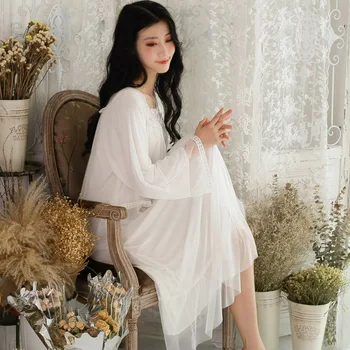

Court Loose Modal Cotton Mesh Sexy Nightdress Home Service Ladies Autumn And Winter 2019 New Korean Version Of The