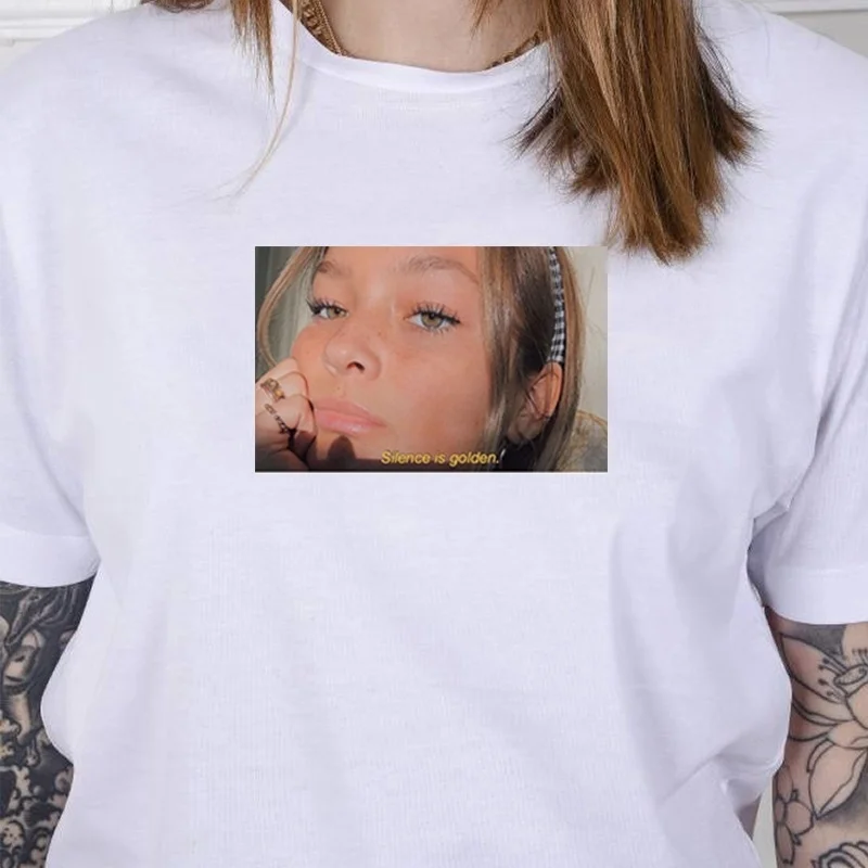 Kuakuayu HJN Silence Is Golden Girl Graphic Tee хлопок унисекс женская футболка 80s винтажная женская одежда