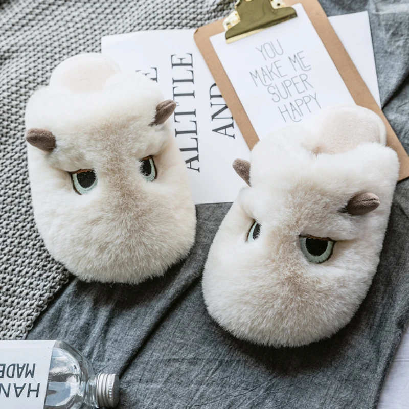 

Fur Slippers Women Winter Plush House Slippers Animal Non-slip Indoor Slippers Cute Cartoon Women Shoes 2020 Warm Soft Slippers