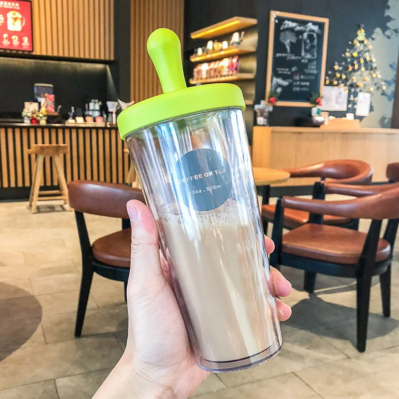 520ml green Креативная чашка для воды с двойными стенками, чашка для кофе, сока, бутылка для воды, не протекающая, 320 мл, 520 мл, подарок на Рождество, детская чашка - Цвет: 520ml green