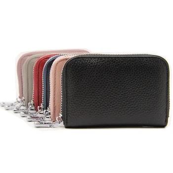 

First Layer Cowhide Organ Card Case RFID Anti-theft Lady Card Holder Men Card Case Multifunctional Zipper Small Wallet