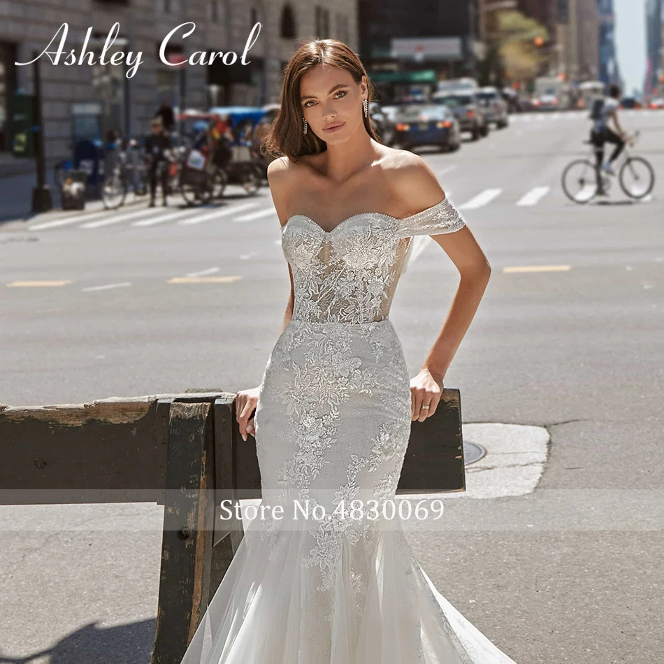 Ashley Carol Mermaid Wedding Dress 2022 Exquisite Beads Lace Appliques Off the Shoulder Long Train Bridal Gown Vestidos De Novia 5