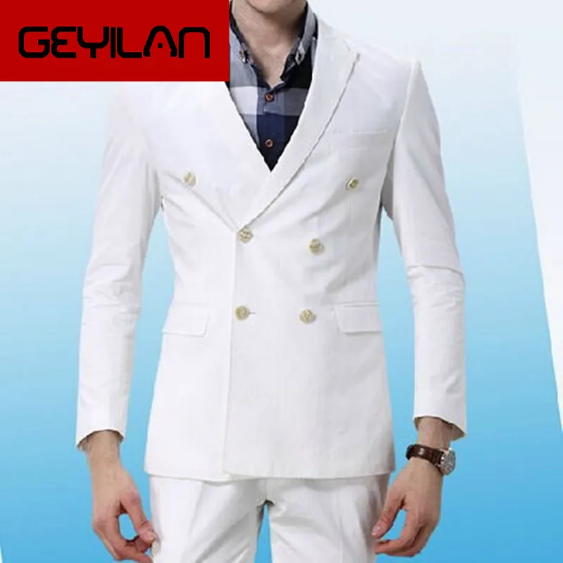 

2017 Custom Made tuxedo jacket men dress wear to wedding White Double Breasted men suit Groom Groomsmen Tuxedos Wedding Suits
