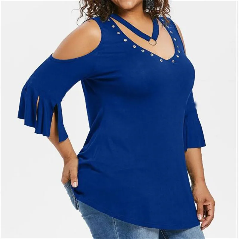 Half Sleeve Cotton Tees Tops Women Fashion V Neck Tops Tees Women Elegant Solid Tops Tees Female Ladies