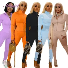 

Women Autumn Workout Two Piece Set Women Solid Long Sleeve Zippers Coat Jacket Leggings Sweatpants Outfit Jogger Sport Tracksuit