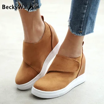 

Women Boots 2020 New Fall Chunky Sneakers Women Wedge Shoes Casual Fashion Height Increasing Flock Platform Sneakers WSH3401