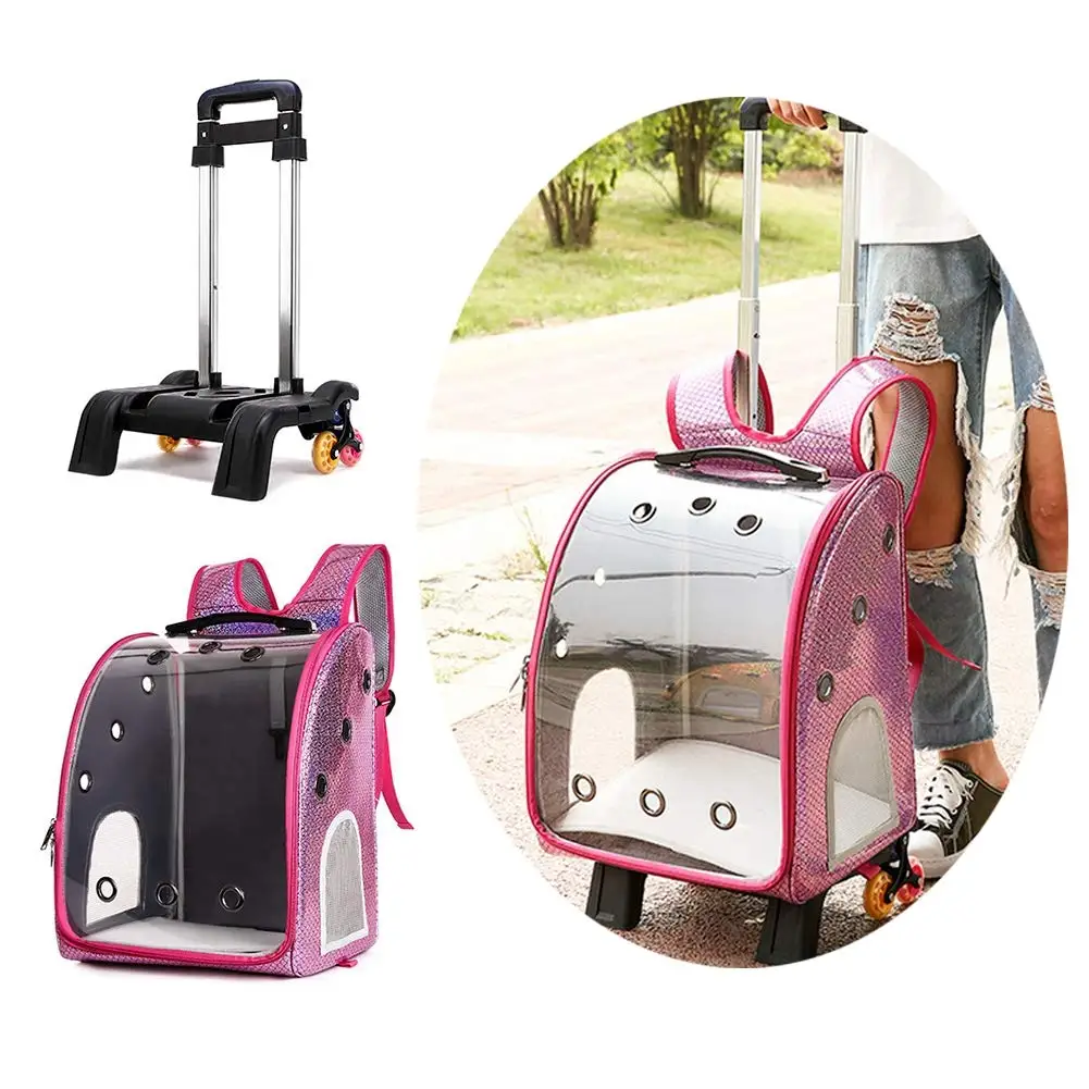 Рюкзак на колесиках для собак, кошек, прозрачный рюкзак для путешествий на открытом воздухе, съемная сумка на плечо, чехол-переноска для собак, щенков, кошек