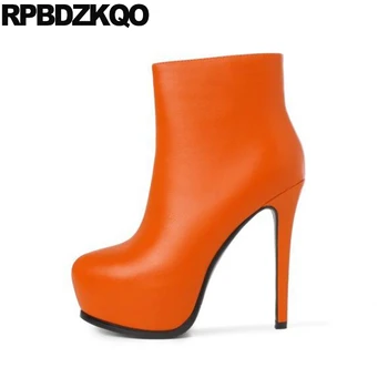 

booties high quality exotic dancer big size zipper extreme side zip boots heel shoes orange women fetish stiletto stripper ankle