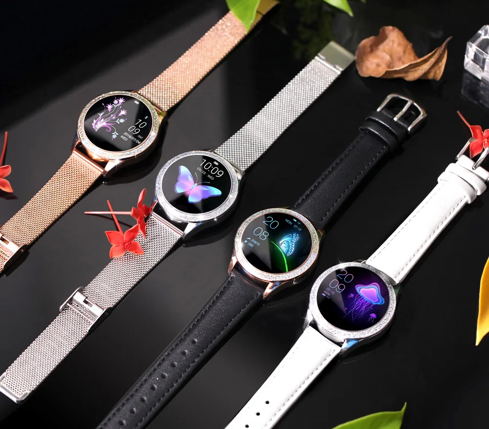 Bluetooth Smart Uhr Frauen Volle Bildschirm Diamant Legierung Smartwatch Herz Monitor Sport Dame Uhr für IOS Andriod xiaomi KW20