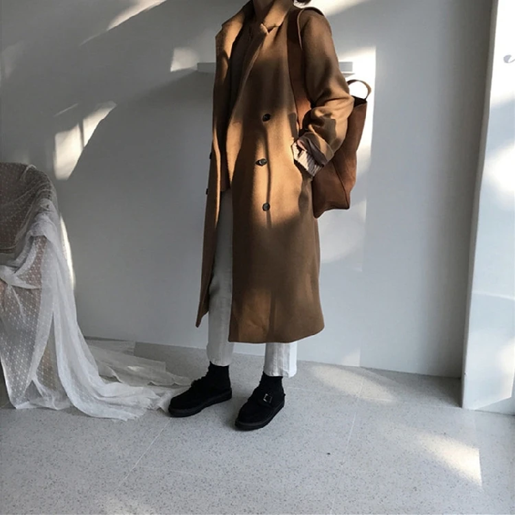 Зимнее пальто женское двубортное корейское длинное пальто для женщин однотонная верхняя одежда abrigos mujer