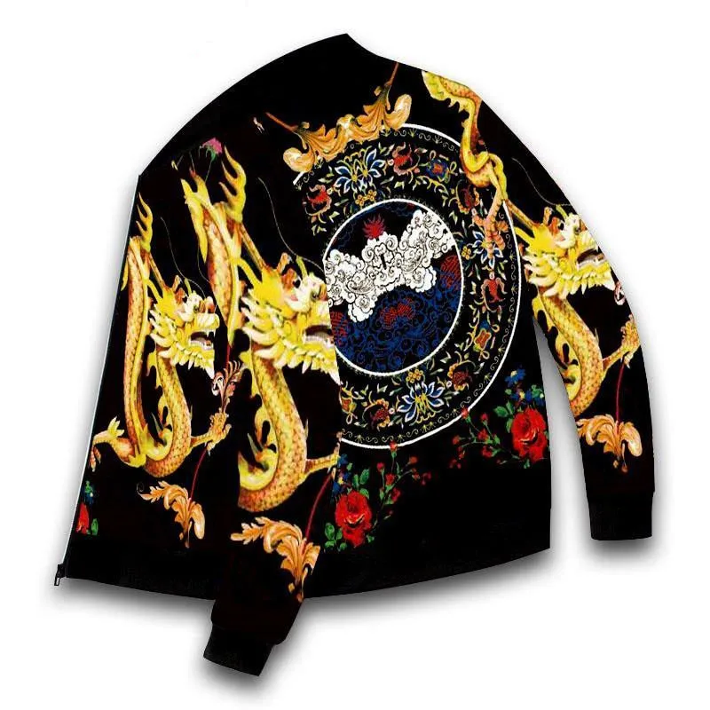 Tide brand men's jacket suit Chinese style 3D dragon print loose sportswear men's autumn casual trousers two-piece suit 4
