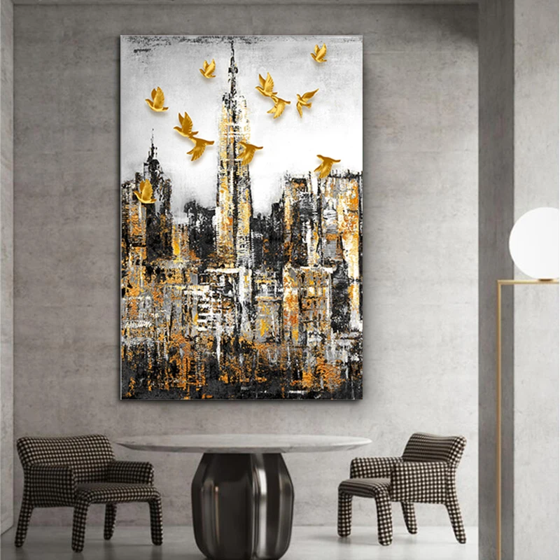 RELIABLI ART Abstract City Building Pictures Canvas Painting Landscape Posters And Prints Wall Art For Living Room Decoration | Дом и сад
